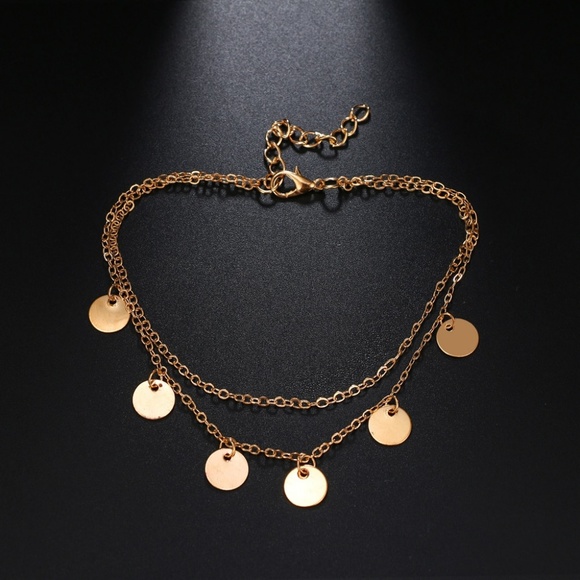 5 for $25 Double Layered Coin Charm Anklet - Picture 6 of 8